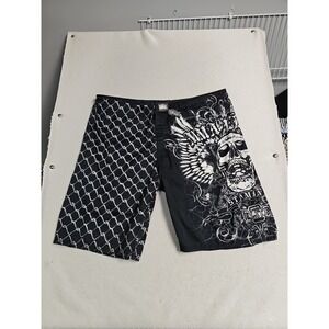 MMA Elite Board Shorts Mens 2XL‎  Skulls Chains Black Y2K